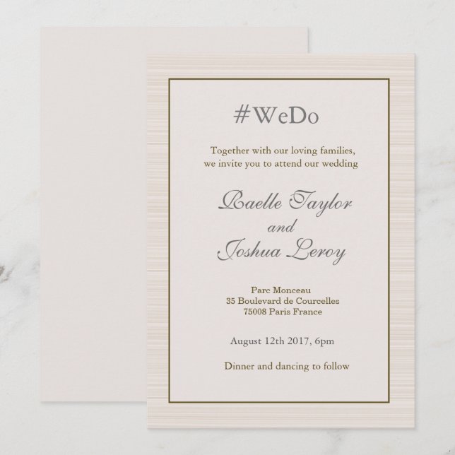 Invitación Boda de rayas grises doradas personalizadas (Anverso / Reverso)