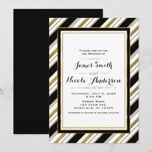 Invitación Boda de rayas horizontales chic en negro, blanco y