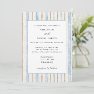 Invitación Boda de rayas marrones crema azules
