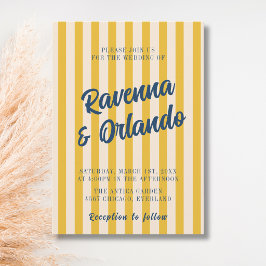 Invitación Boda de rayas melocotón discreto azul medianoche r