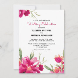 Invitación Boda de rayas negras románticas de Fuchsia floral