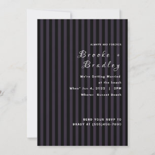 Invitación Boda de rayas negras y moradas oscuras