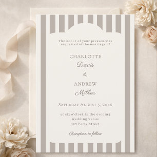 Invitación Boda de rayas neutras marfil taupe