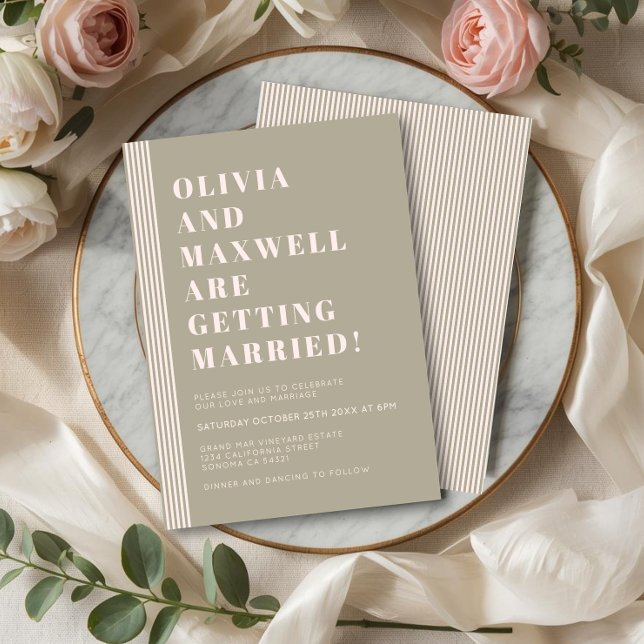 Invitación Boda de rayas verdes Modern Classic Sage (Subido por el creador)