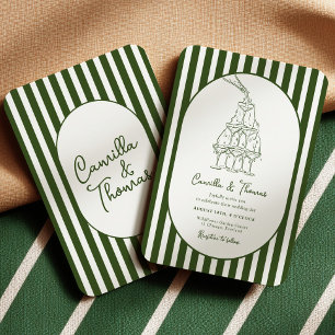Invitación Boda de Rayas Verdes Oscuras