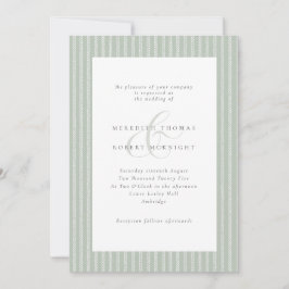 Invitación Boda de rayas verdes salvia y blancas elegantes