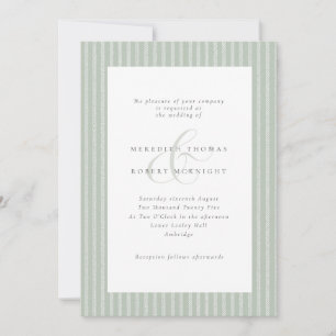 Invitación Boda de rayas verdes salvia y blancas elegantes