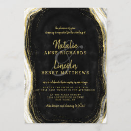 Invitación Boda de rebanada de ácidos de geodo negro blanco y