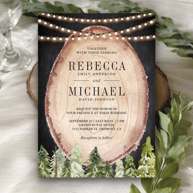 Invitación Boda de rebanada de madera de bosque de pino rústi (Subido por el creador)