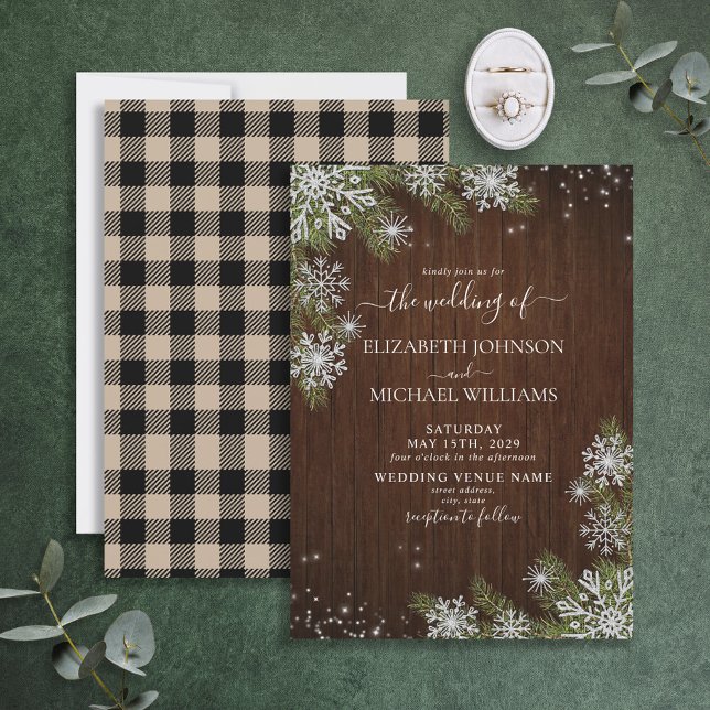 Invitación Boda de rebanada de madera de copo de nieve de pla (Subido por el creador)