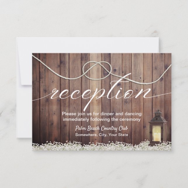 Invitación Boda de recepción con linterna rústica anudada (Anverso)