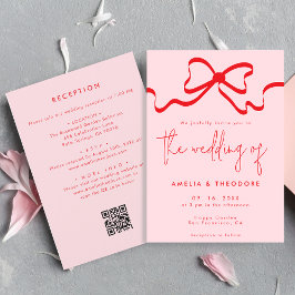 Invitación Boda de recepción de código QR de Bow rojo de Whim