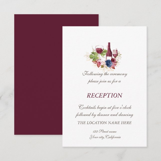 Invitación Boda de recepción de flores de Borgoña Tasring de  (Anverso / Reverso)