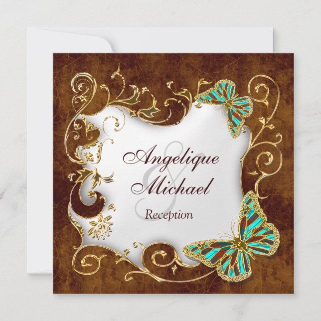 Invitación boda de RECEPCIÓN de país dorado marrón (Anverso)
