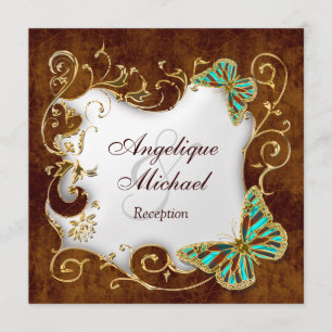 Invitación boda de RECEPCIÓN de país dorado marrón