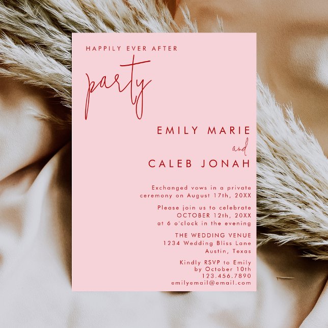 Invitación Boda de recepción Pink Red Happily Ever After (Subido por el creador)