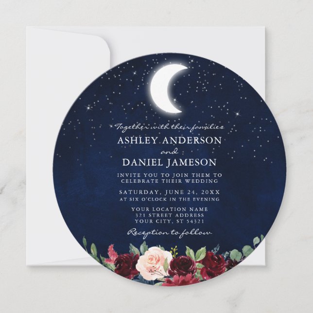 Invitación Boda de redondeo floral de las estrellas celestes  (Anverso)