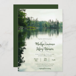 Invitación Boda de reflexión de evergreens al lado del lago r