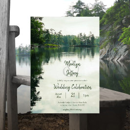 Invitación Boda de reflexión de evergreens al lado del lago r