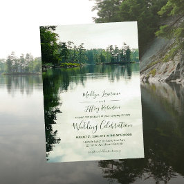 Invitación Boda de reflexión de evergreens al lado del lago r