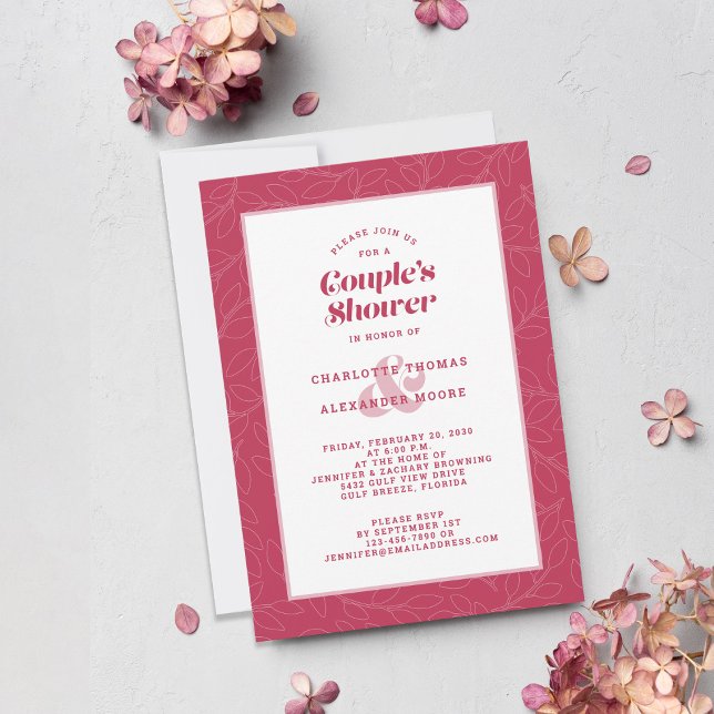 Invitación Boda de Regadera de Pareja Magenta Rojo Moderno Ca (Subido por el creador)