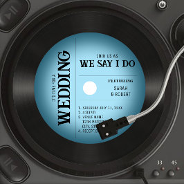 Invitación Boda de registro de vinilo azul retro