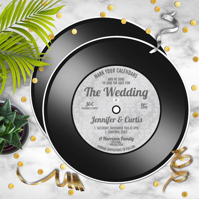 Invitación Boda de registro de vinilo retro Guardar la fecha (Subido por el creador)