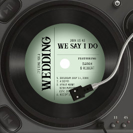 Invitación Boda de registro de vinilo verde retro