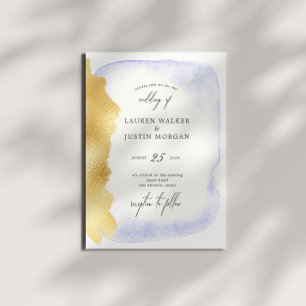 Invitación Boda de Relieve metalizado de Faux de oro azul tra