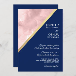 Invitación Boda de Relieve metalizado dorado azul de la Marin