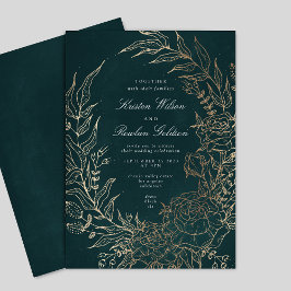 Invitación Boda de Relieve metalizado dorado de flor esmerald