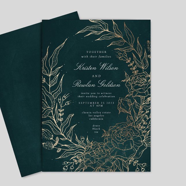 Invitación Boda de Relieve metalizado dorado de flor esmerald (Subido por el creador)