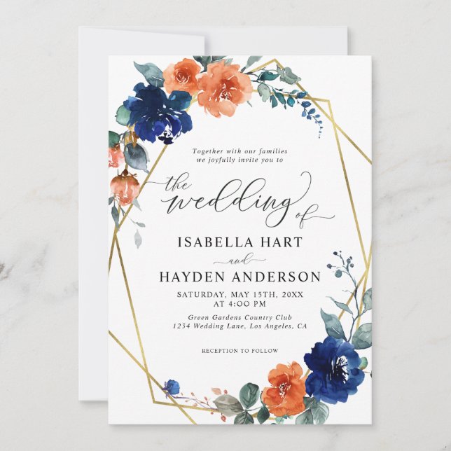 Invitación Boda de Relieve metalizado dorado de óxido de Nara (Anverso)