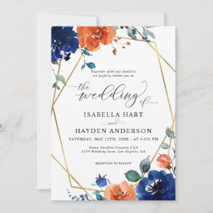 Invitación Boda de Relieve metalizado dorado de ráfagas flora