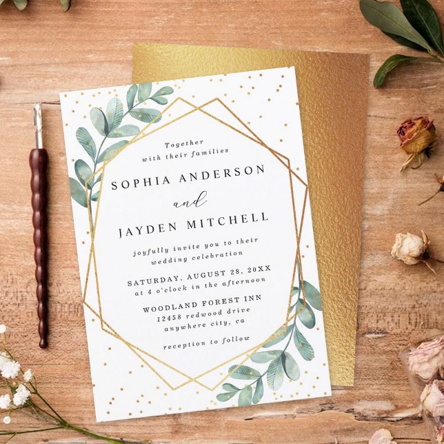 Invitación Boda de Relieve metalizado dorado geométrico Eucal (Subido por el creador)