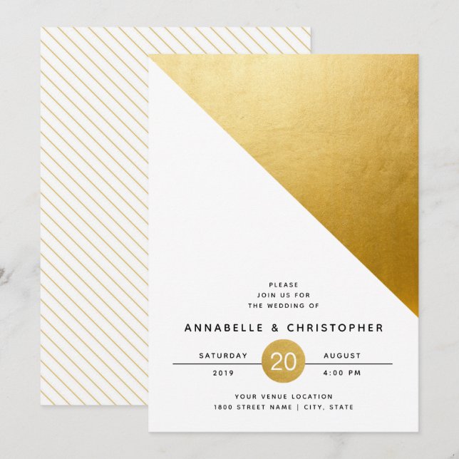 Invitación Boda de Relieve metalizado dorado geométrico moder