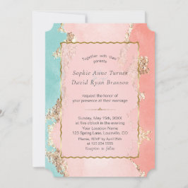 Invitación Boda de Relieve metalizado dorado Pastel Watercolo