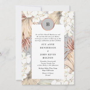 Invitación Boda de Relieve metalizado dorado Rosa Gray Pampas
