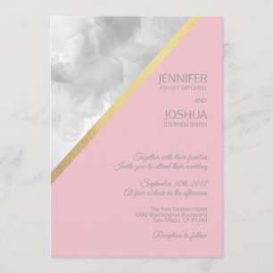 Invitación Boda de Relieve metalizado dorado rosa Rubor gris 