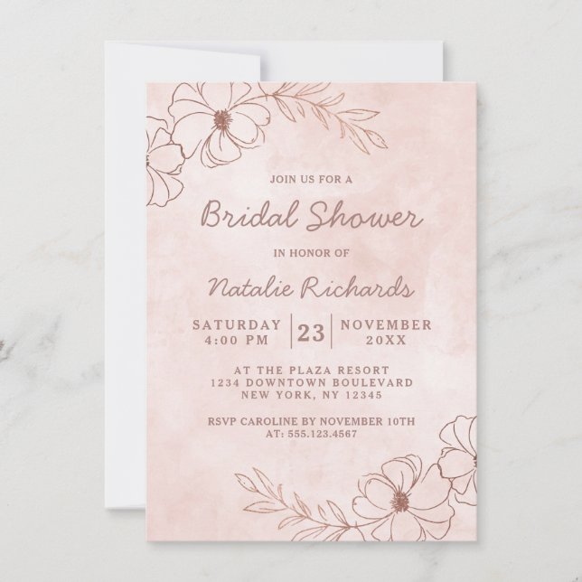 Invitación Boda de Relieve metalizado dorado rosa y Rosa de R (Anverso)