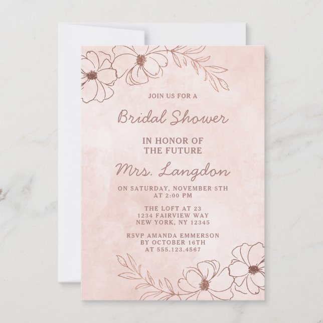 Invitación Boda de Relieve metalizado dorado rosa y Rosa de R (Anverso)