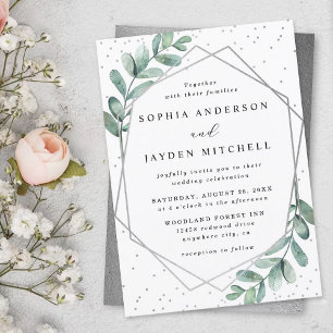 Invitación Boda de Relieve metalizado plateado geométrico Euc