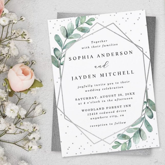 Invitación Boda de Relieve metalizado plateado geométrico Euc (Subido por el creador)