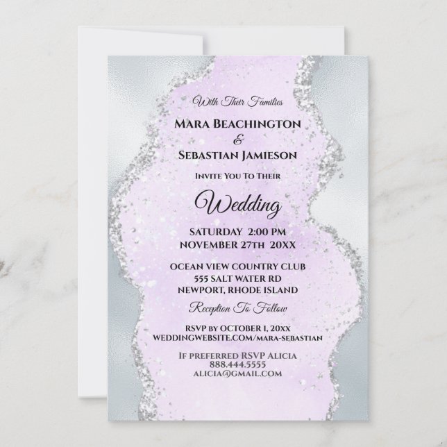 Invitación *~* Boda de Relieve metalizado plateado resumido d (Anverso)