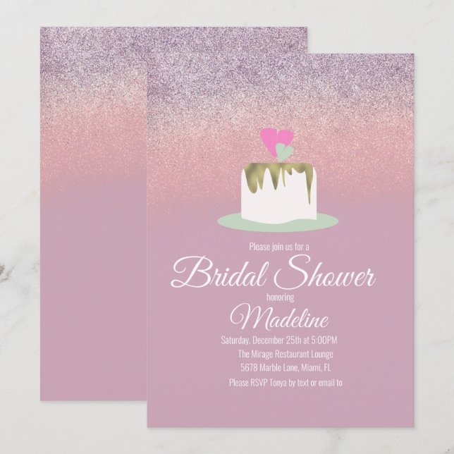 Invitación Boda de Relieve metalizado purpurina Ducha Novial  (Anverso / Reverso)