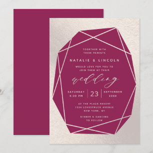 Invitación Boda de Relieve metalizado rosa de Gemstone y Cham