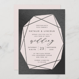 Invitación Boda de Relieve metalizado rosa y negro de Gemston