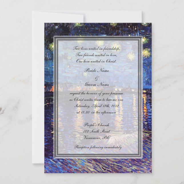 Invitación boda de religión, noche estrery de van Gogh (Anverso)