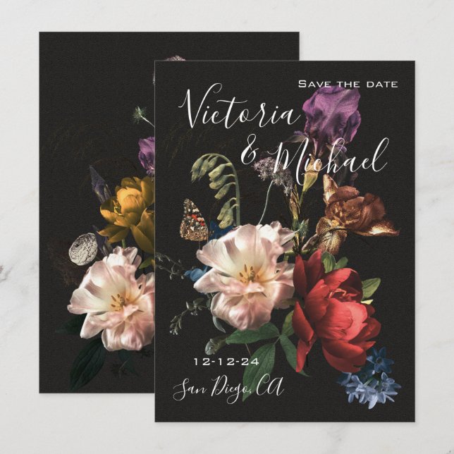 Invitación Boda de Rembrandt Floral Save the Date (Anverso / Reverso)