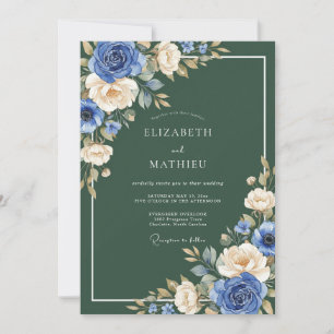 Invitación Boda de remolino botánico de marfil azul